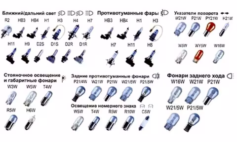 Типы автомобильных ламп